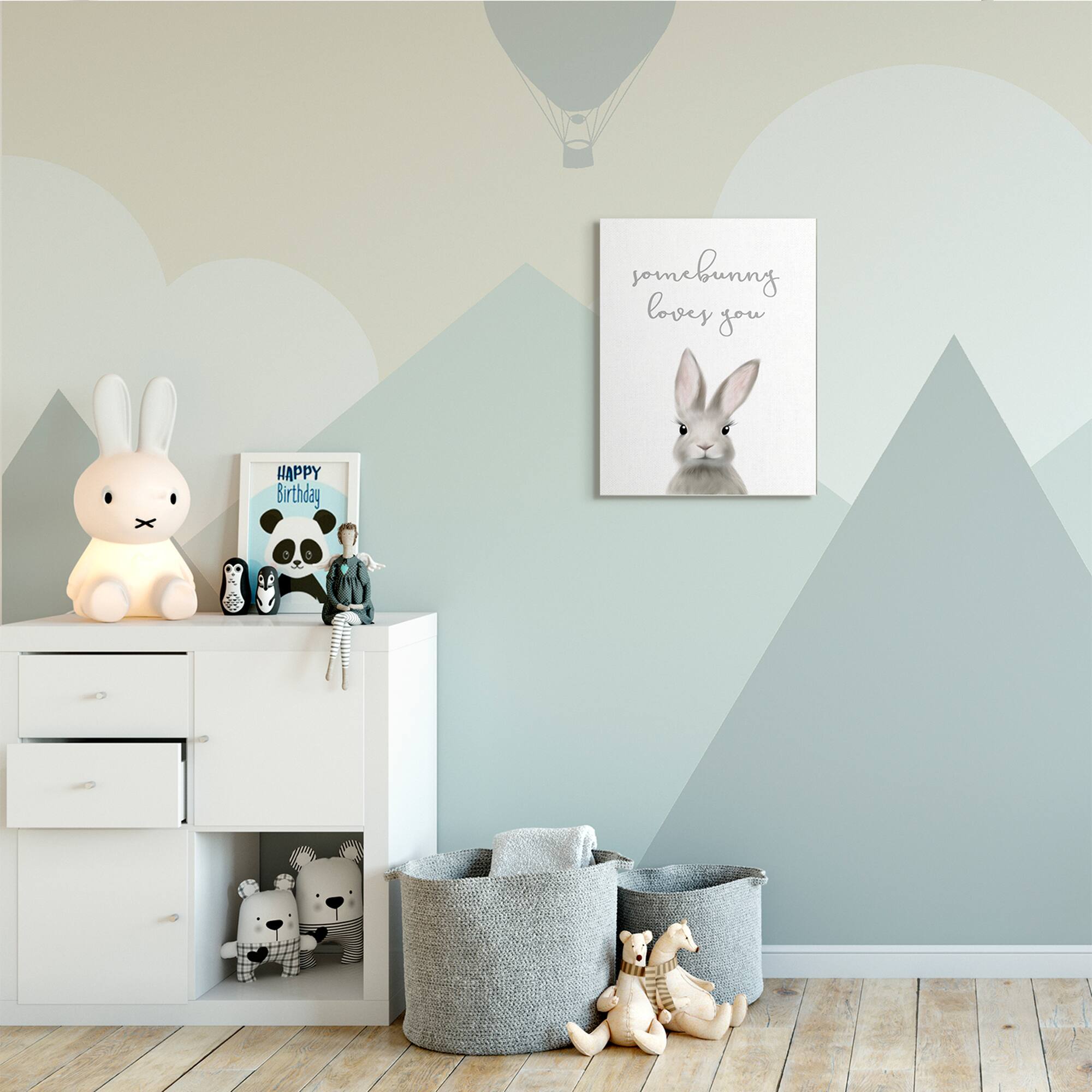 Stupell Industries Somebunny Loves You Quote Grey Rabbit Animal Pun Canvas Wall Art